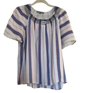 Daniel Rainn Blue and Red Striped Camisole women’s XL crochet neck short sleeves